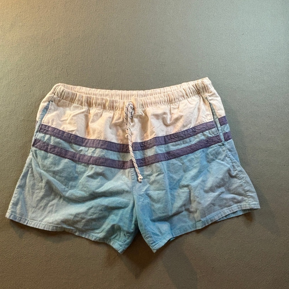 VTG Sea Island Mens XL Swim Trunks Blue White Striped Mesh Lined USA Made 80s
